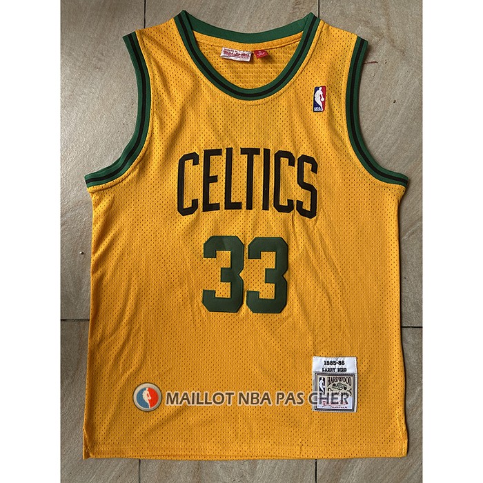 Maillot Boston Celtics Larry Bird NO 33 Mitchell & Ness 1985-86 Jaune